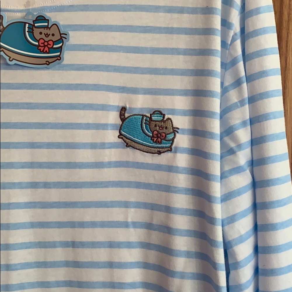 Pusheen Cat Blue Striped Long Sleeve Shirt - Picture 2 of 5